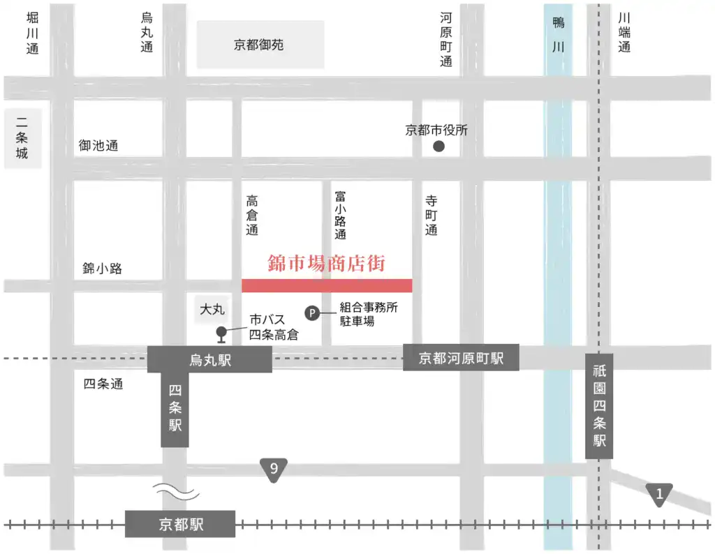 錦市場商店街示意圖。